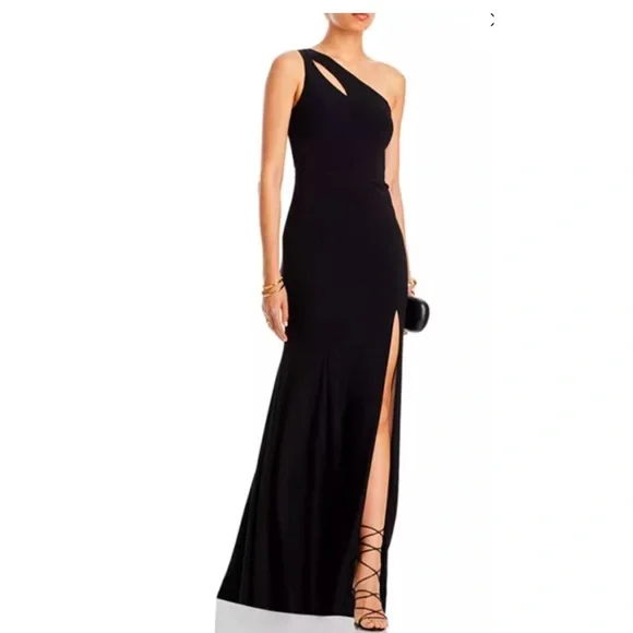 Aqua Formal One Shoulder Keyhole Navy Dress - Picture 1 of 6